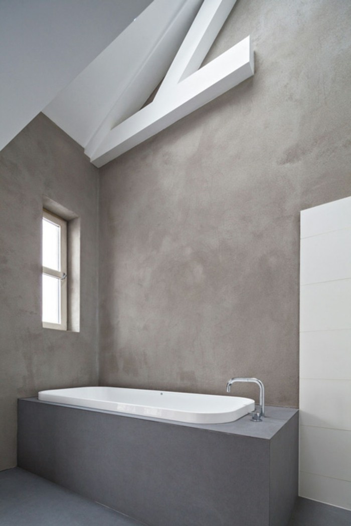 remodeling ideas, bathroom with uneven grey walls, white ceiling with wooden beams, white and grey inbuilt tub