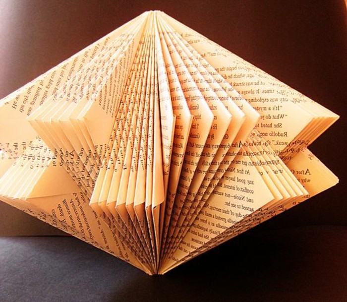 lantern-like shape, made from cut, and geometrically folded vintage book pages