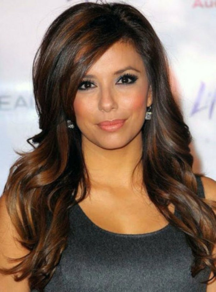 dark grey tank top, worn by eva longoria, with voluminous dark brunette hair, and auburn highlights, dark haired actresses