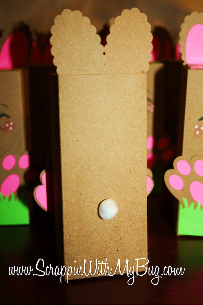 small and cute, white cotton tail, on juice box, easter crafts for adults, covered in brown card, and made to look like a bunny