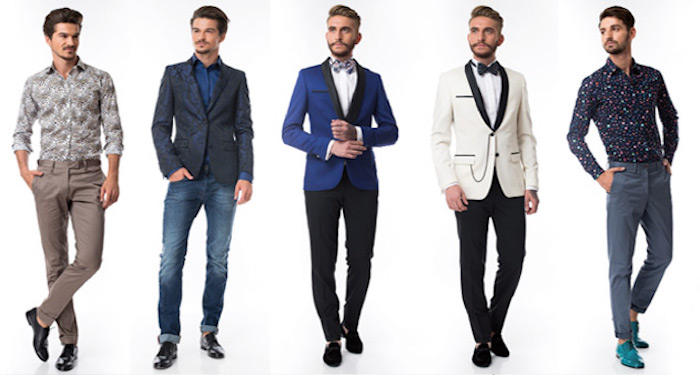 smart suits and casual shirt and trousers combinations, beige outfit with black shoes, jeans and a blazer, blue and white smocking jackets