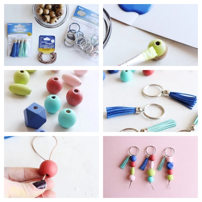 photo collage of step by step diy tutorial, creative gift ideas, how to make earrings with colorful beads