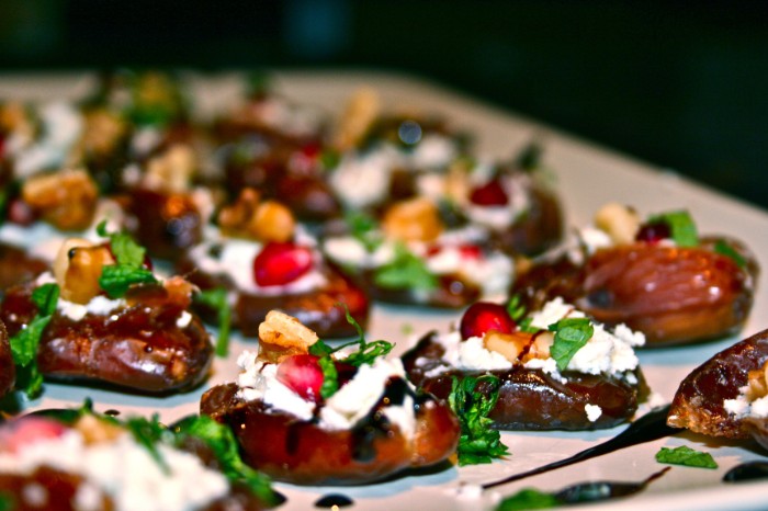 aubergine slices stuffed with cheese, chopped vegges and fresh green herbs, hot appetizer ideas
