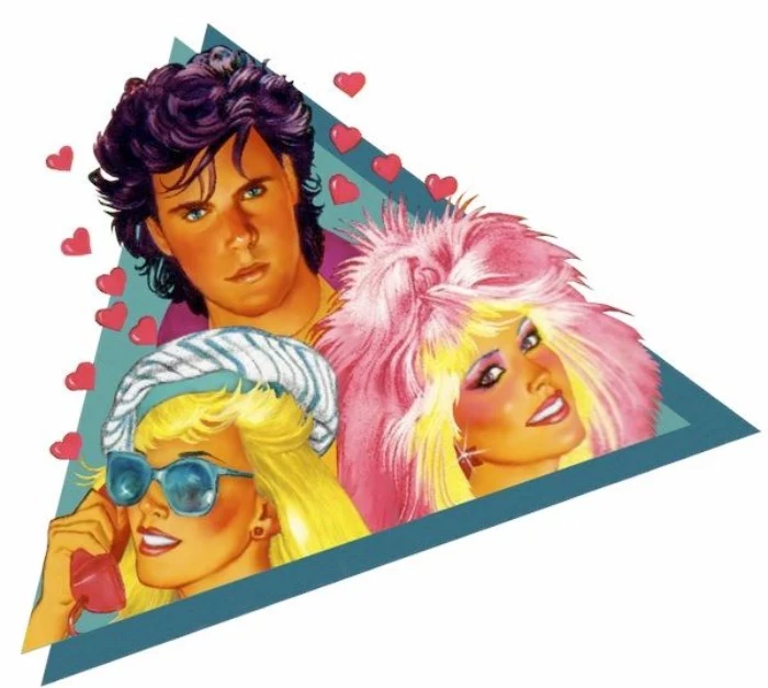 hair and make u,p 80s fashion trends, in an illustration for the 80s cartoon jem and the hollograms