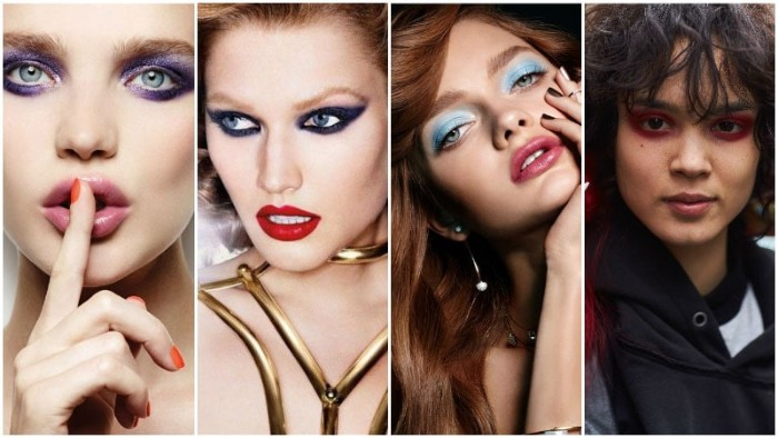 vintage make up ideas, for a 1980s look, seen on four different women, 80s costumes, for parties and special occassions