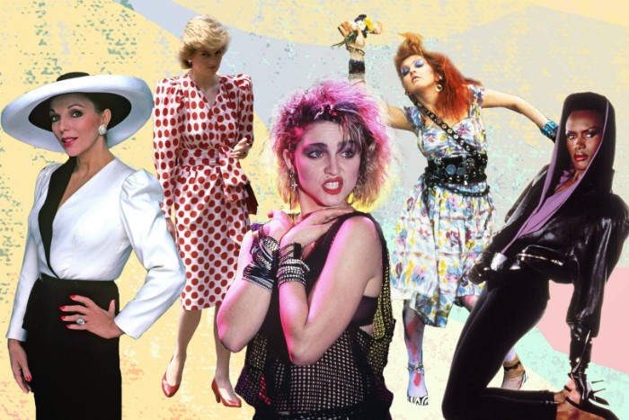 collage of famous women from the 1980s, madonna and princess diana, cyndi lauper and others, 80s costume ideas, for retro parties