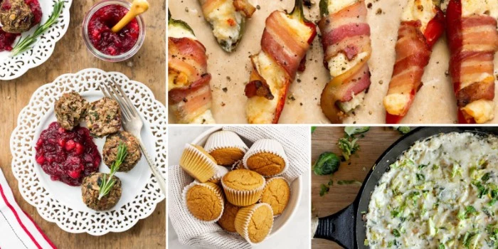 salty muffins and bacon jalapeno poppers, meatballs with cranberry jam, and other appetizers