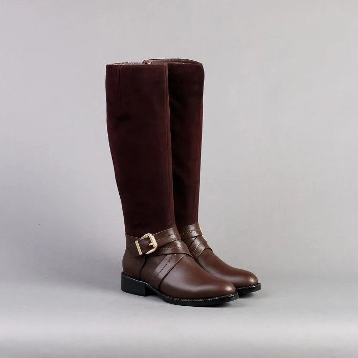 riding style boots, made from brown leather, with suede details, and metal buckles, what is a capsule wardrobe, basic winter boots