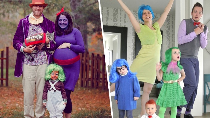 charlie and the chocolate factory, and inside out, halloween costumes for couples, parents and children