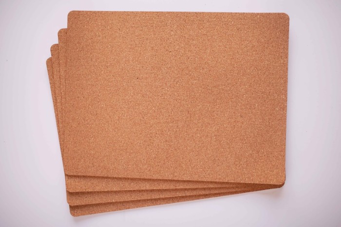 rectangular pieces of cork, four in total, placed on a white surface, cheap ways to decorate a teenage girl's bedroom, making diy bulletin boards