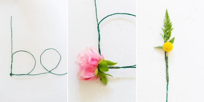 how to make a wall decoration, with thin green wire, and faux flowers, diys for girls, explained in three steps, with images