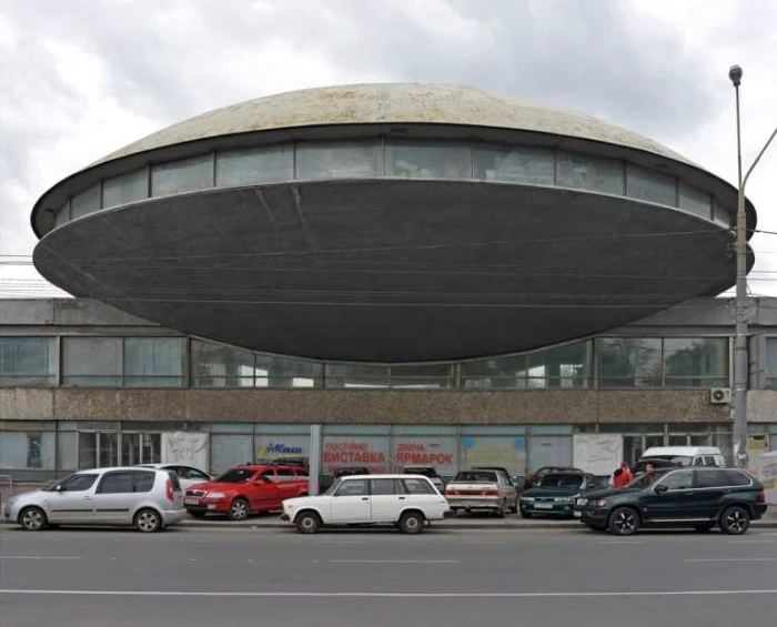institute of scientific and technical information, in kiev ukraine, saucer-shaped building, with windows going around its middle