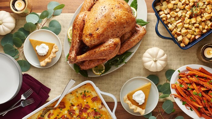 croutons and sweet potato fries, on a table near a roast turkey, pie and other dishes, thanksgiving messages for friends, white plates and silver forks