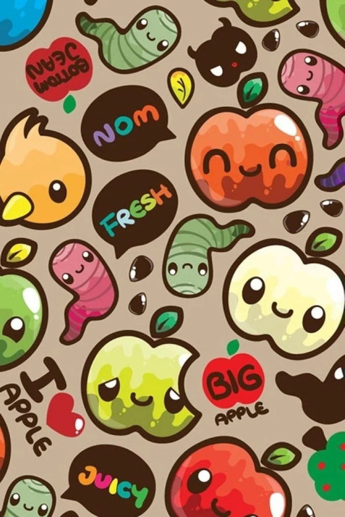 apples and worms, cool iphone wallpapers, colourful wallpaper