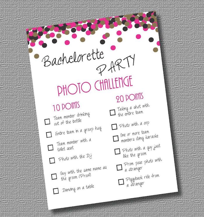 bachelorette party photo challenge, bachelorette party themes, grey background