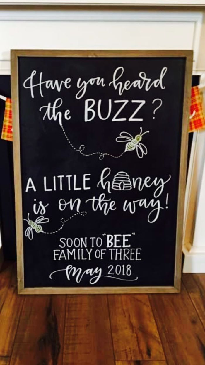 chalk board, fun inscription, wooden frame, baby shower decoration ideas for boy, wooden floor