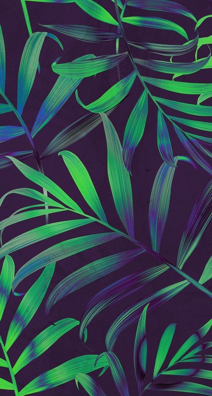 green and blue palm leaves, cute iphone wallpapers, black background