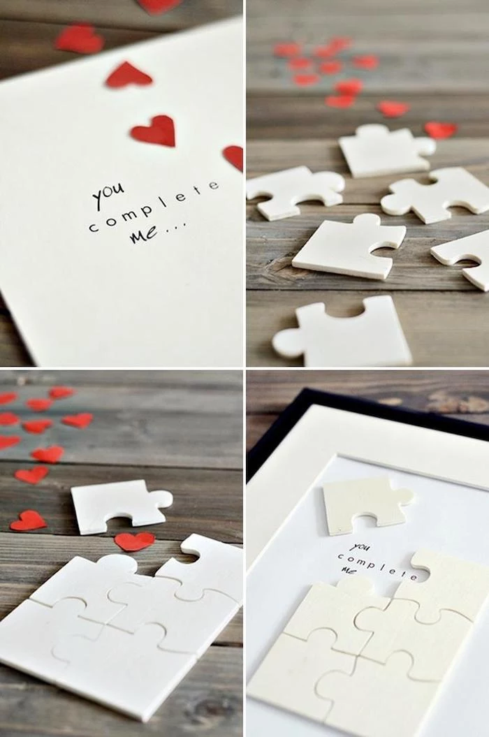 you complete me, jigsaw puzzle, special message, black frame with red hearts, personalised gifts for boyfriend
