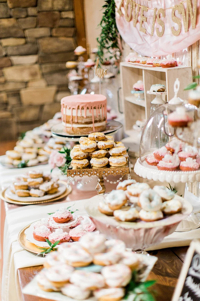 desserts on a table, love is sweet sign, rustic wedding centrepieces