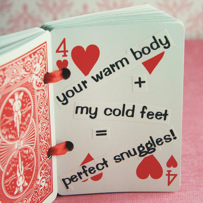 perfect snuggles, deck of cards, four of hearts, special message, romantic homemade gift ideas for boyfriend