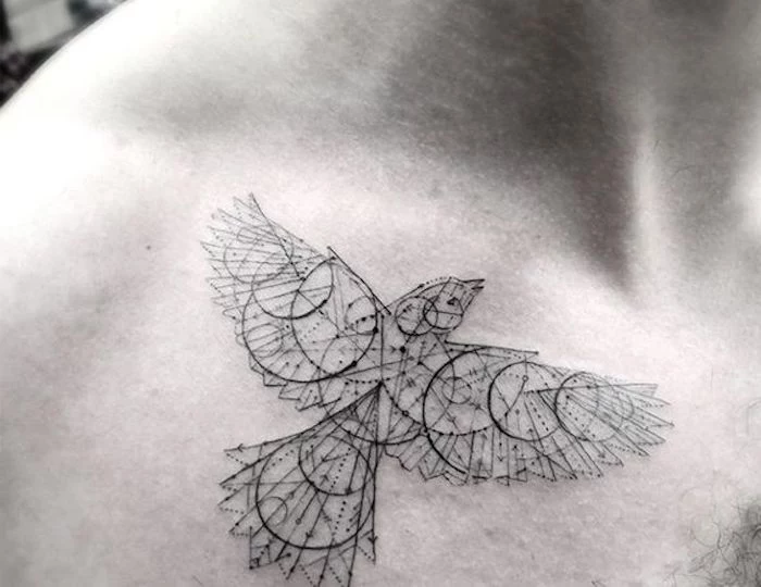 geometrical bird, tattoo on shoulder, simple tattoos for men, tattoo symbols with hidden meaning