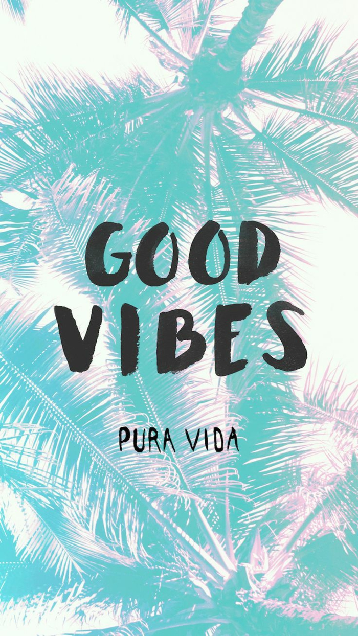 good vibes, pink iphone wallpaper, palm trees in the background