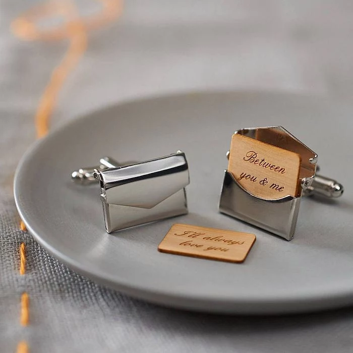 metal cufflinks, special message inside, grey plate, unique gifts for boyfriend