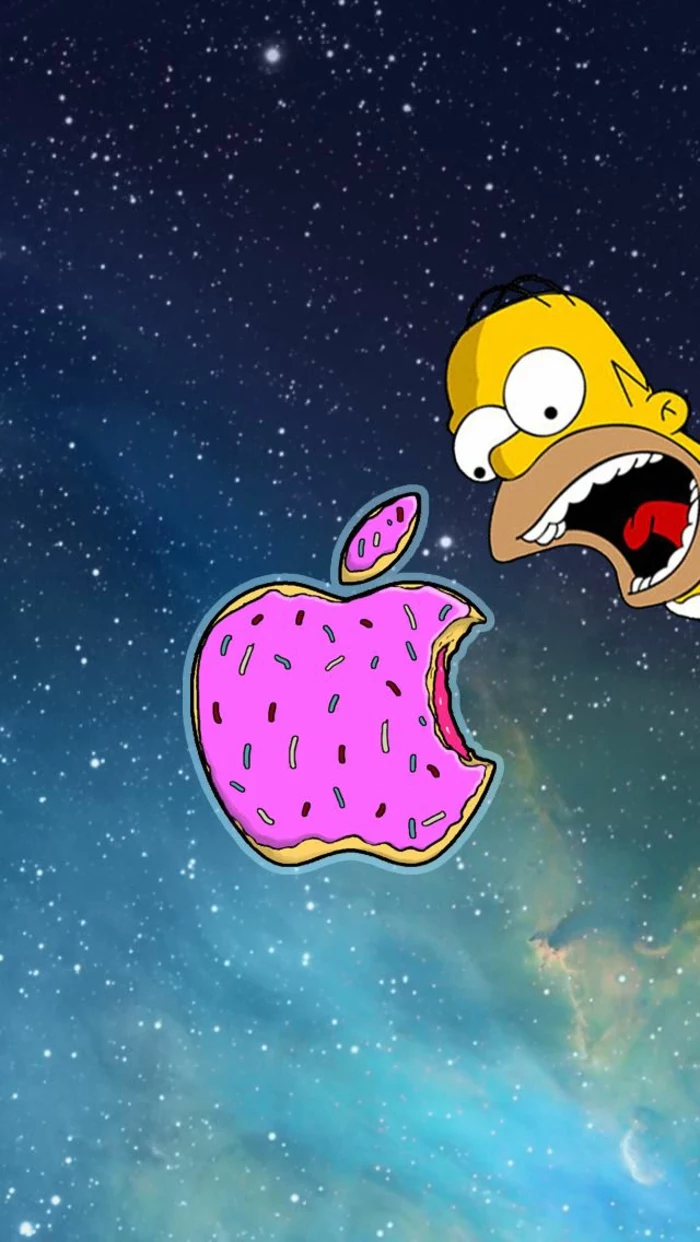 homer simpson, iphone backgrounds, apple shaped donut, starry sky
