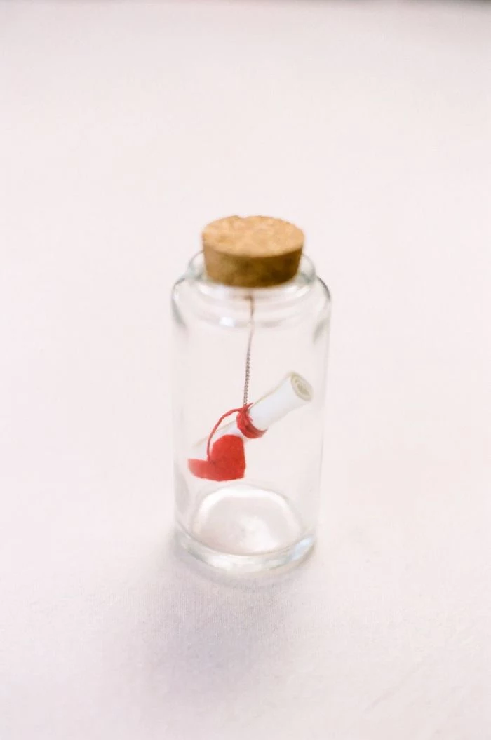 message in a bottle, small glass bottle with a cork, gift basket ideas for boyfriend