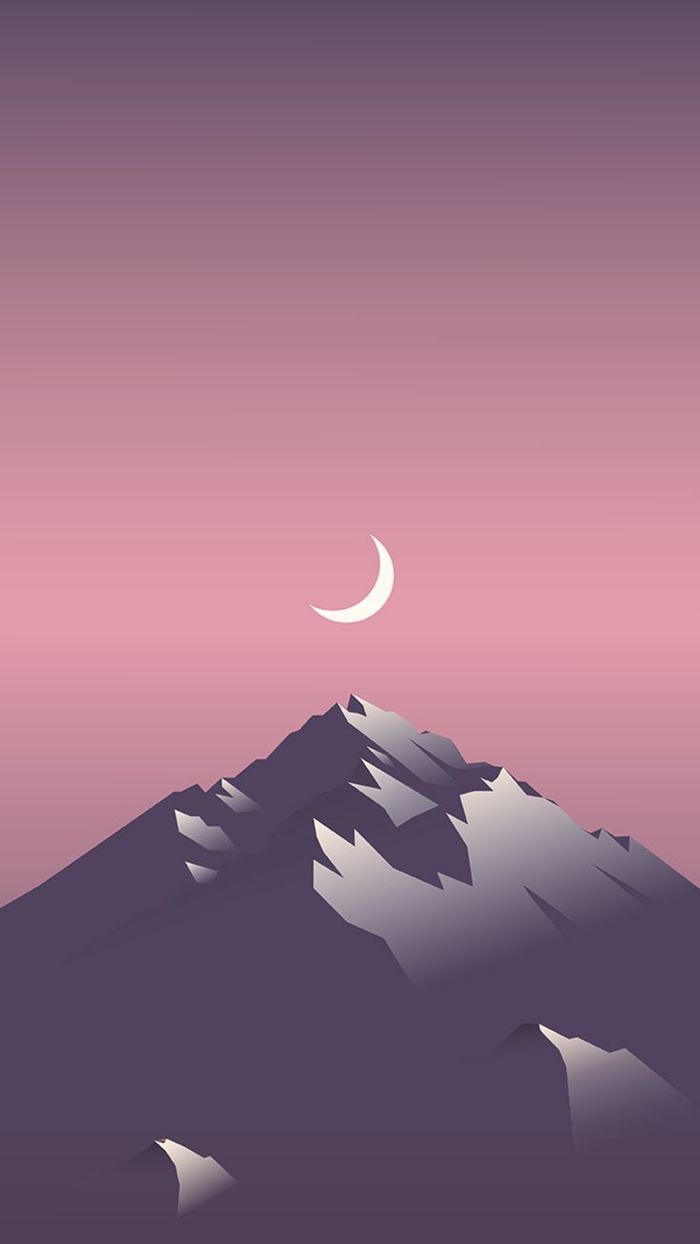 grey mountain, pink and purple sky, iphone backgrounds, beautiful view drawing