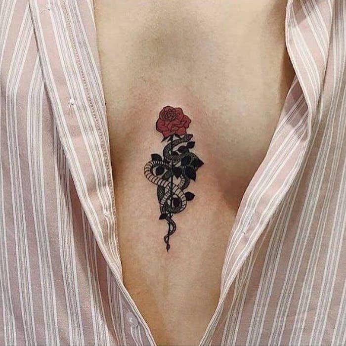 Image result for Rose Chest Tattoo for women