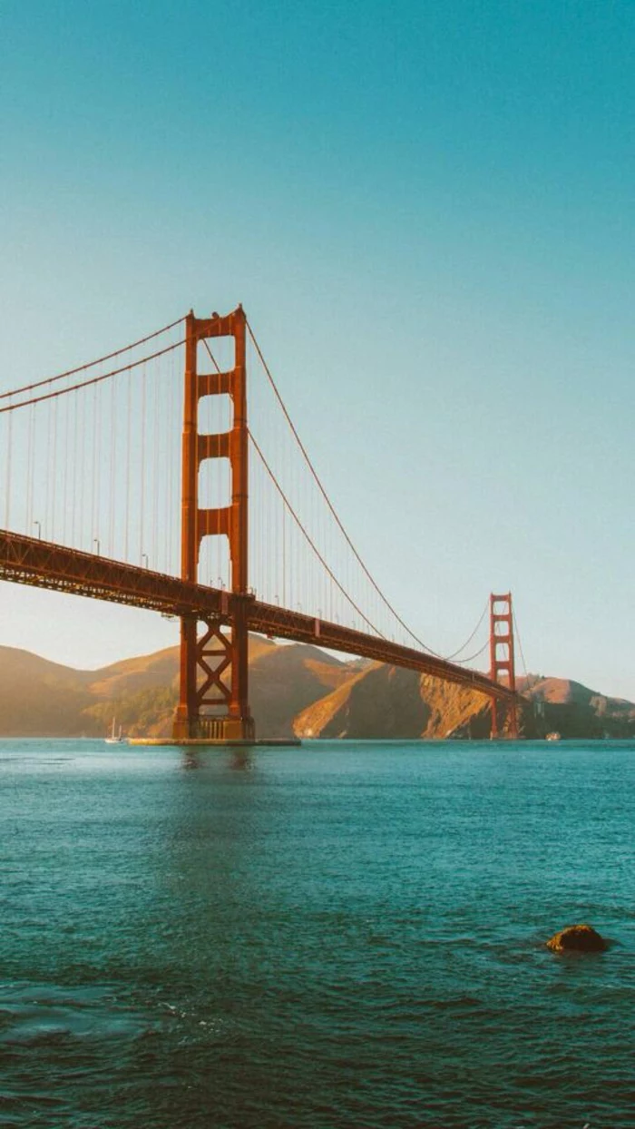 san francisco bridge, iphone wallpaper high quality, mountains and a river