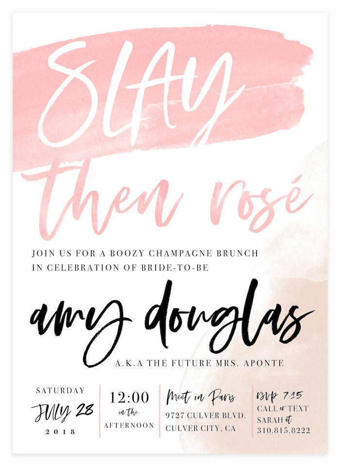 slay then rose, bachelorette party itinerary, bachelorette ideas, pink and blush hombre