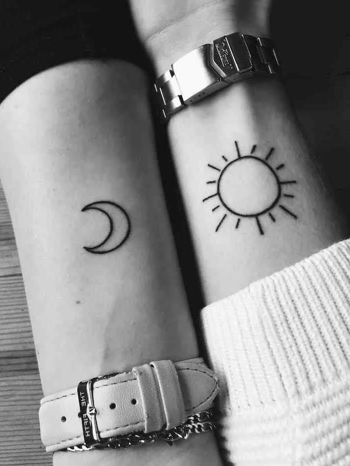sun and moon, tattoos on the wrists, tattoos for girls, watches on the wrists