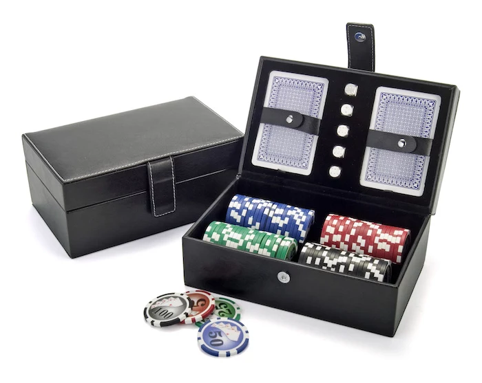 leather box, poker set with cards and chips, valentine's day gift ideas for boyfriend
