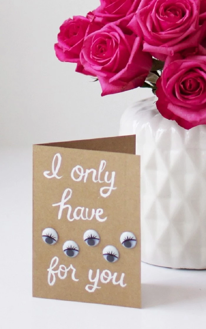 handmade card, i only have eyes for you, glued googly eyes, valentine's day gifts for boyfriend