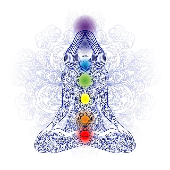 colourful chakras drawing, small tattoo ideas for men, white background
