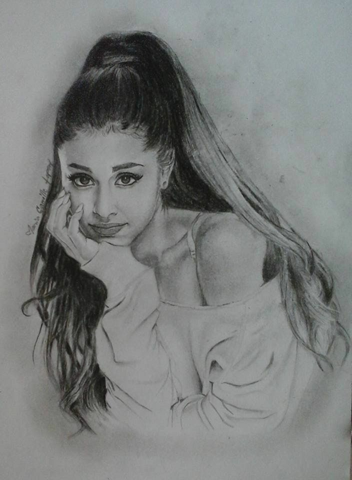 black and white sketch, anime girl drawing, ariana grande inspired drawing, long high ponytail