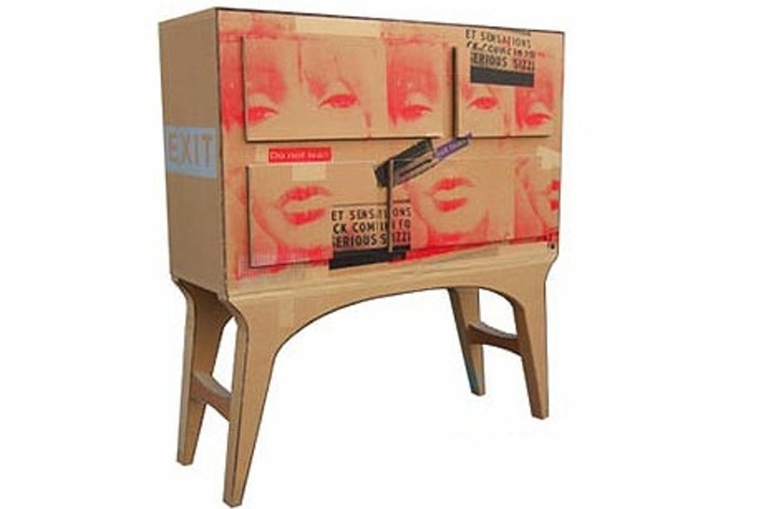 white background, cardboard table, cardboard shelf, in the shape of a tv, woman's face