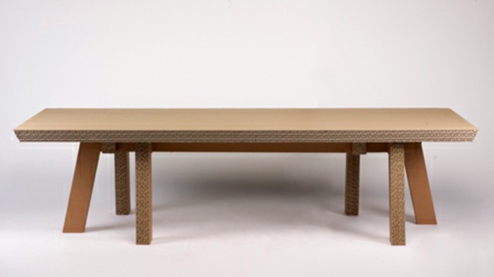 cardboard table, cardboard furniture diy, simple design, in front of a white background