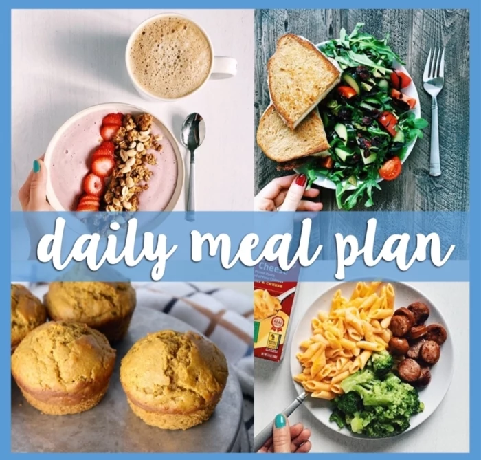 daily meal plan, what to eat during the day, balanced meal, different pictures of meals