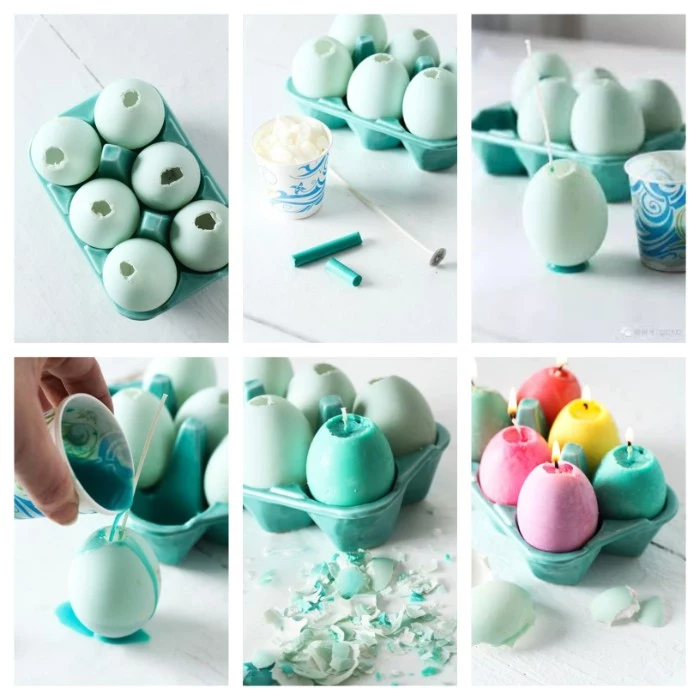 easter centerpieces, how to make egg candles, diy tutorial, step by step, colourful candles
