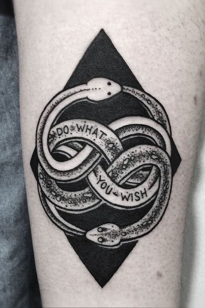 do what you wish, ouroboros symbol, forearm tattoo, shoulder tattoos for men, grey shirt