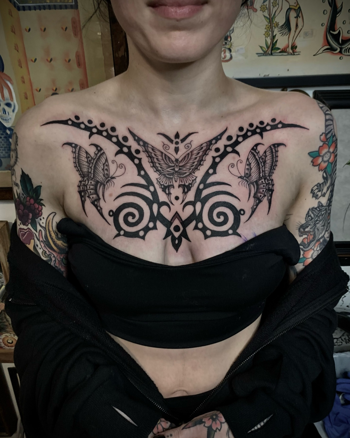 edgy chest tattoo design