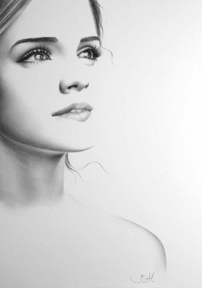 black and white drawing, cute sketches, inspired by emma watson, white background