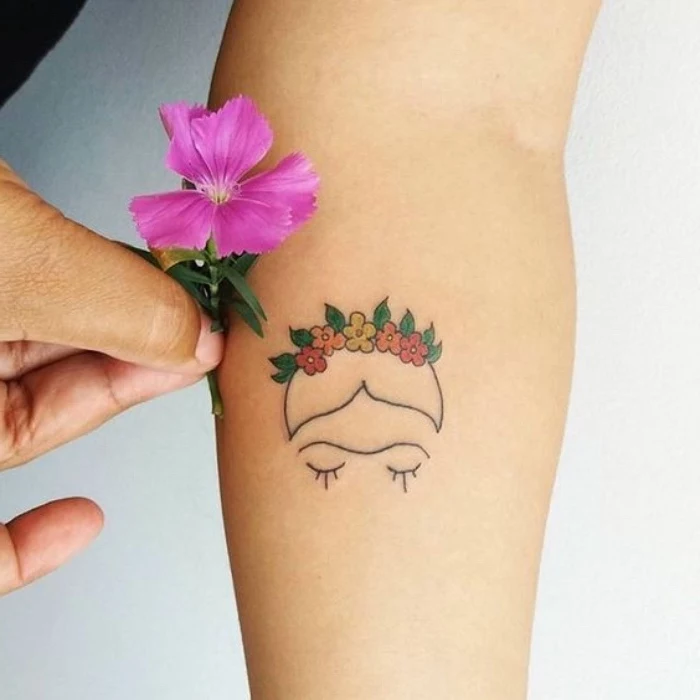 flower-face-flower-crown-forearm-tattoo-best-small-tattoos-for-men-white-background