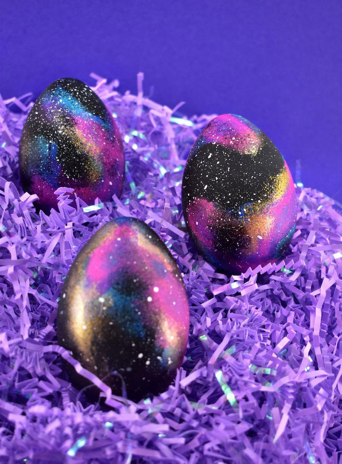 galaxy eggs, step by step, diy tutorial, how to dye eggs, purple background