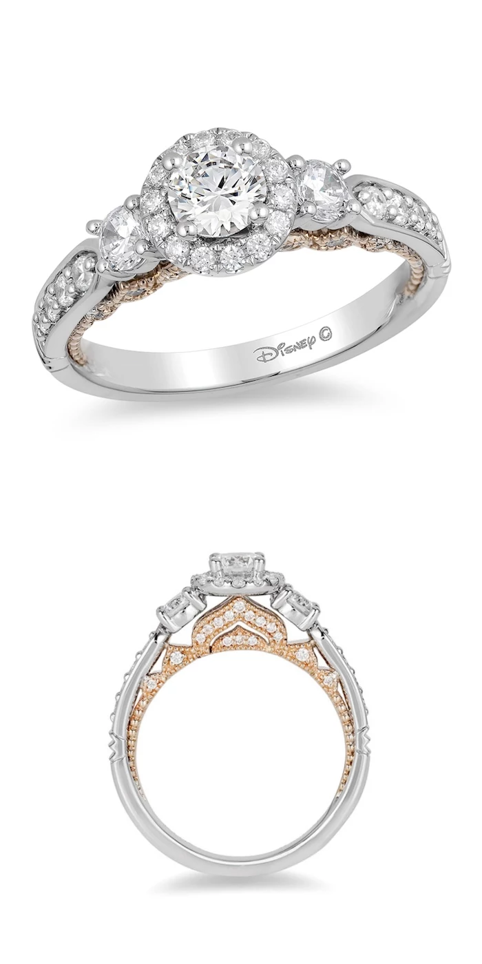 jasmine disney princess inspired ring, large round diamond, unique engagement rings, white background