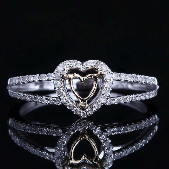 heart shaped diamonds, diamond studded band, unique wedding bands, black background