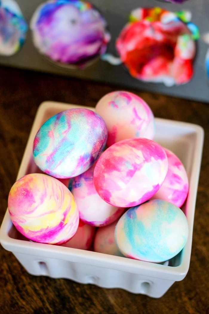 shaving cream eggs, diy tutorial, what is easter egg, white bowl, full of colourful eggs